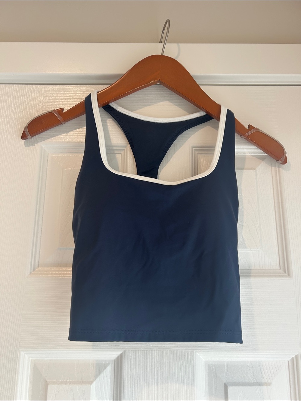 Navy Tank Athletic Crop Top with White Trim